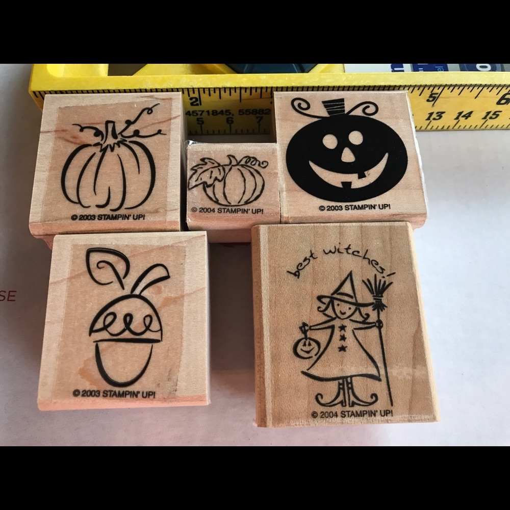 Witch, pumpkins, acorn Rubber Stamps